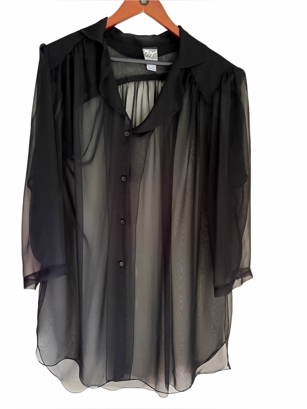 Vintage Morgan Taylor Sheer Black Chiffon Robe Blouse Whimsygoth Gothic M
